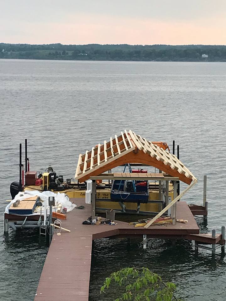 An ongoing boat dock construction